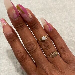 10k Solid Yellow Gold Opal Heart Ring